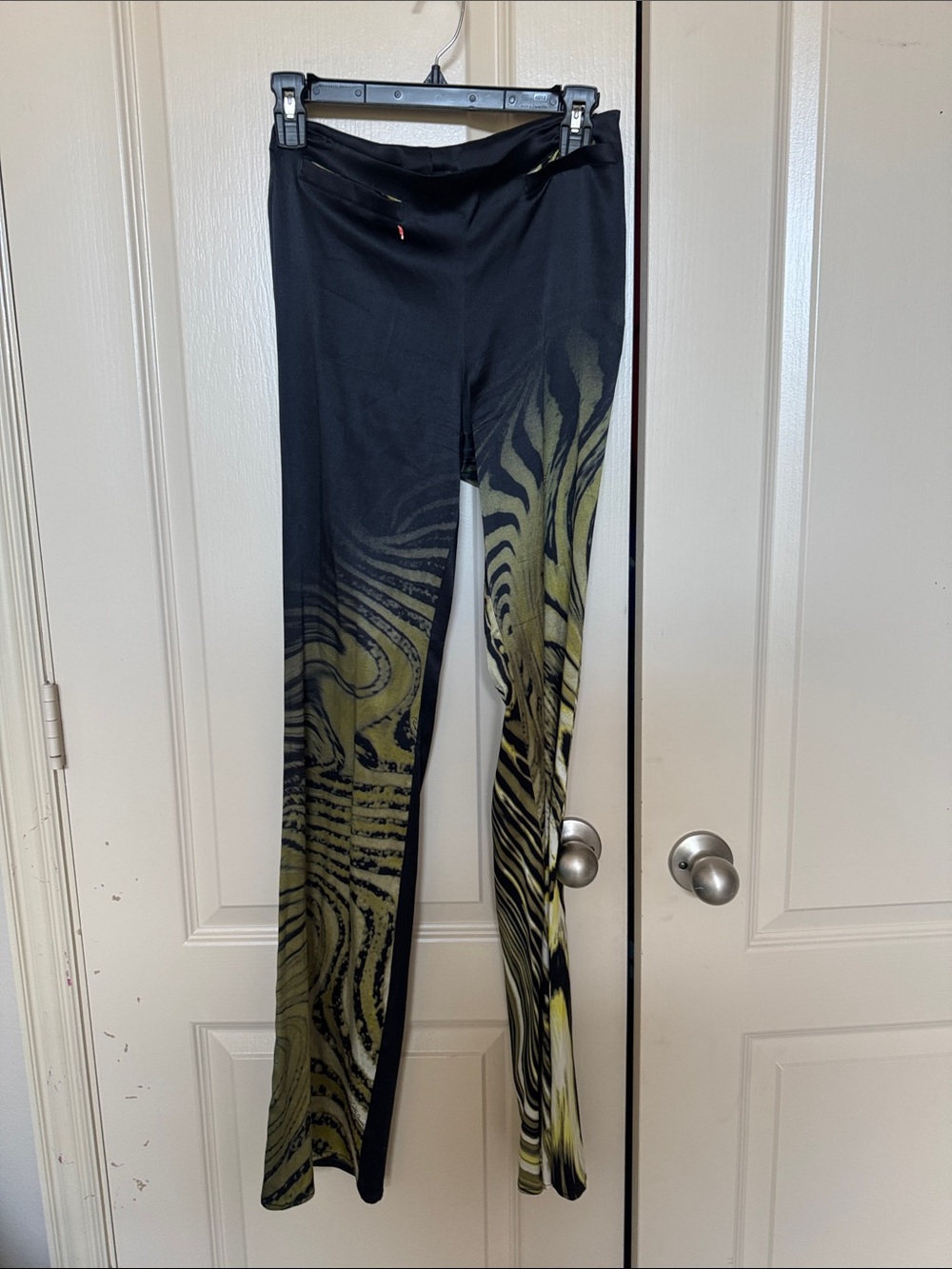 Roberto Cavalli Black Pants with Olive-Green Zebra Print
